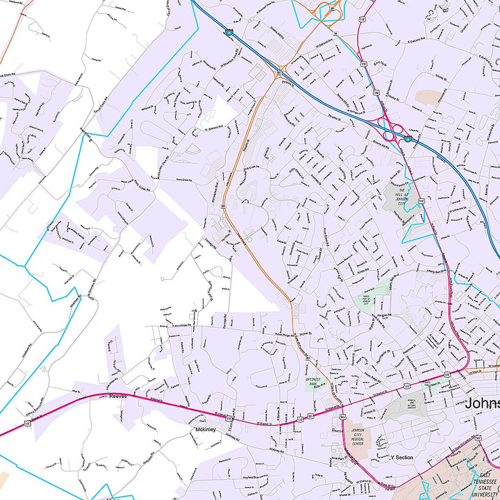 Premium Style Wall Map of Johnson City, TN