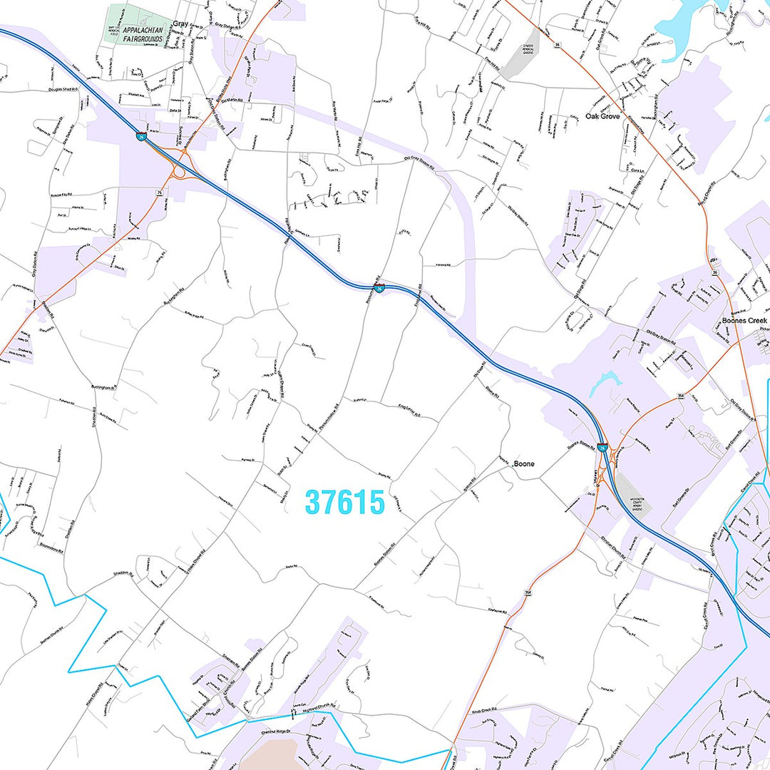 Premium Style Wall Map of Johnson City, TN