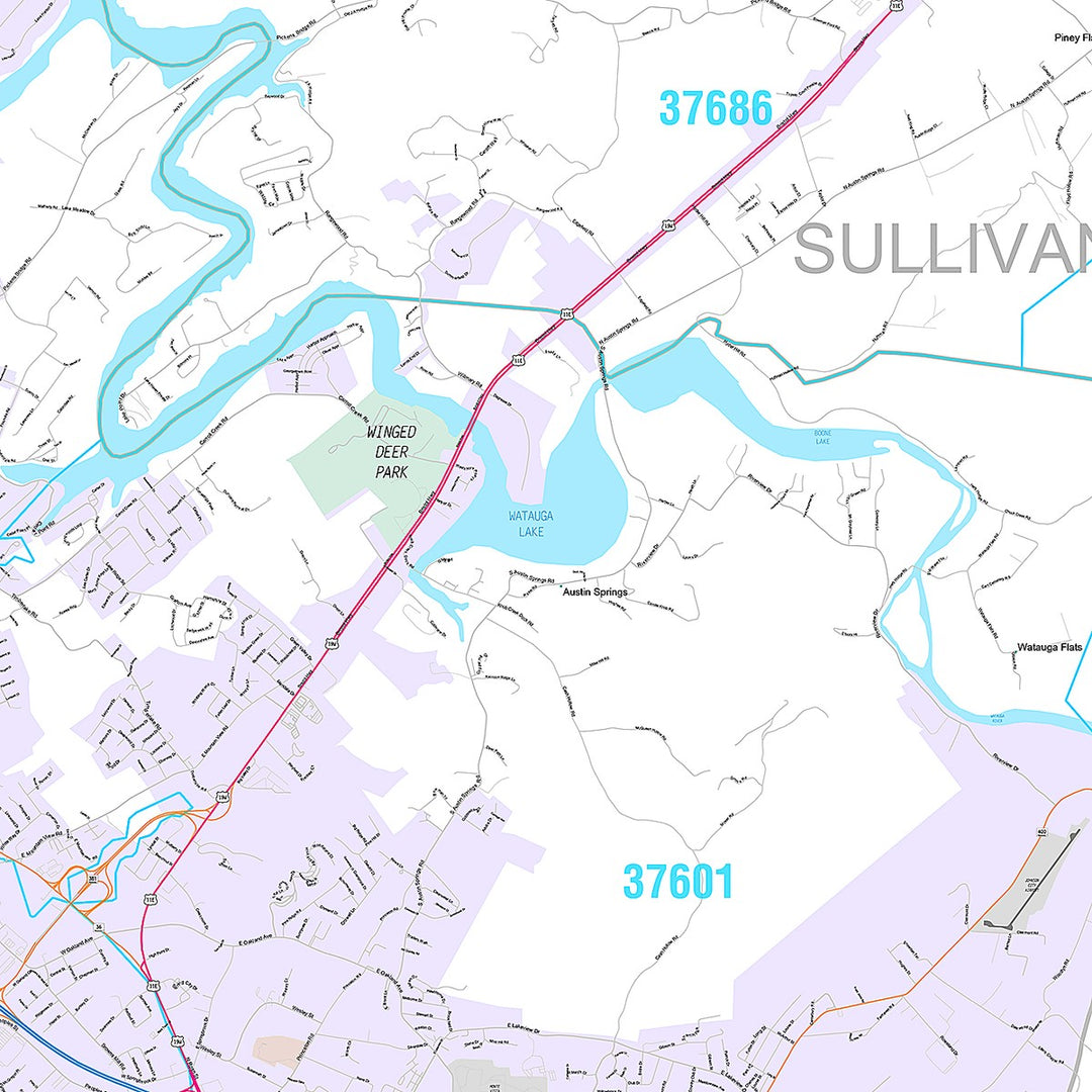 Premium Style Wall Map of Johnson City, TN