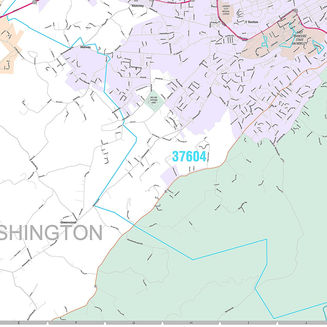 Premium Style Wall Map of Johnson City, TN