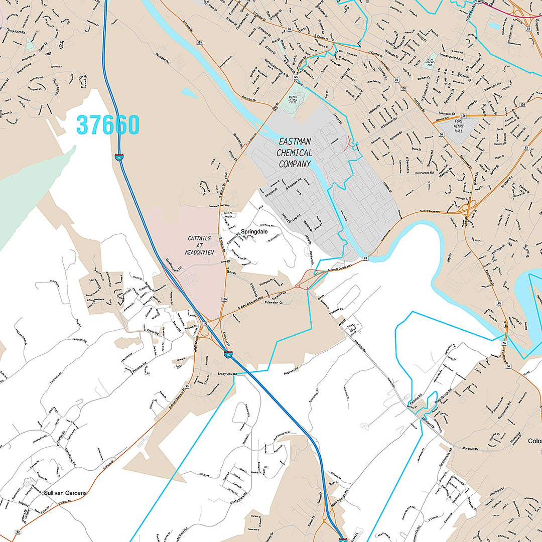 Premium Style Wall Map of Kingsport, TN