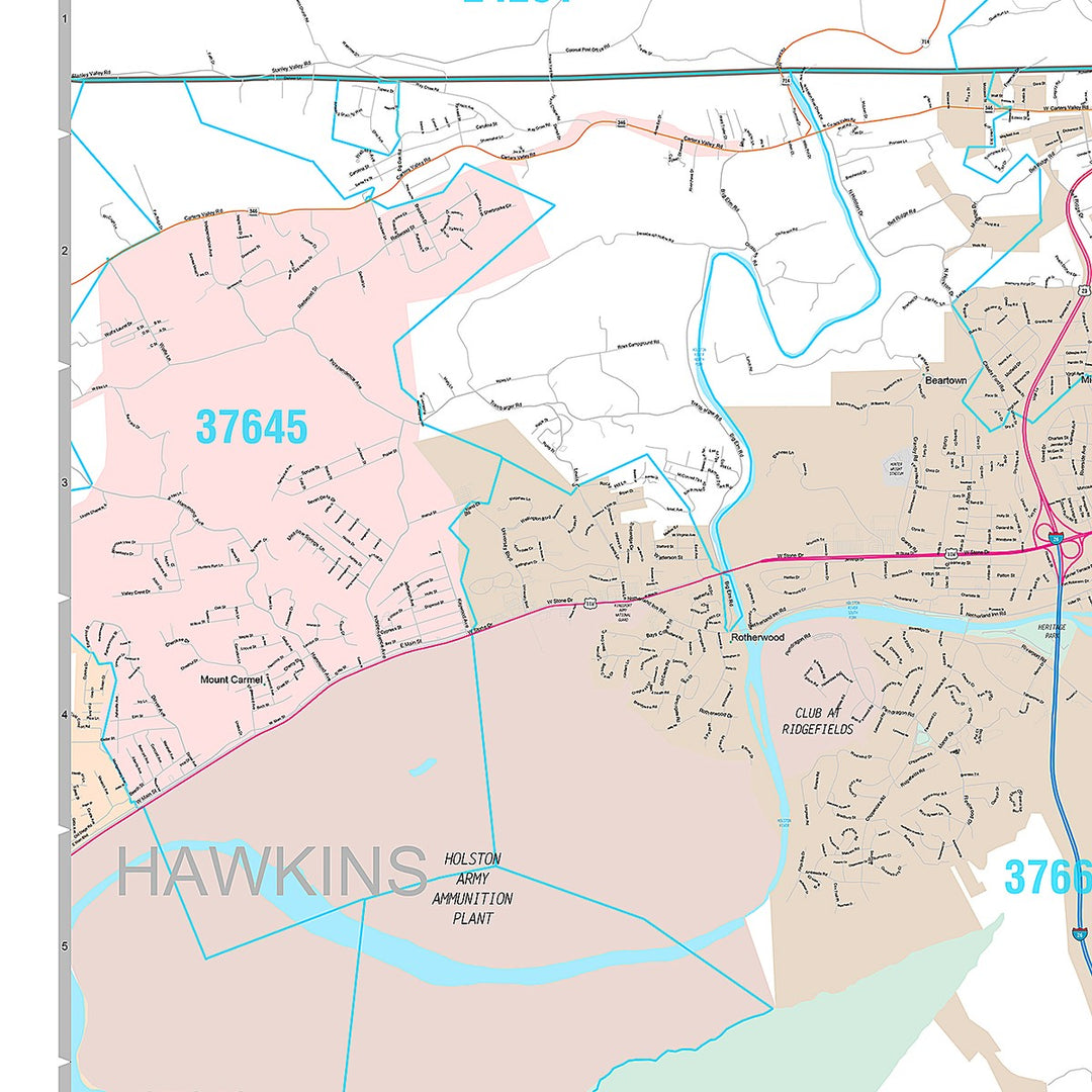 Premium Style Wall Map of Kingsport, TN