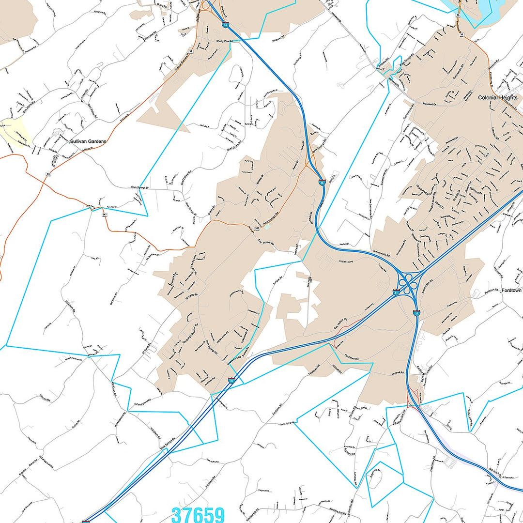 Premium Style Wall Map of Kingsport, TN
