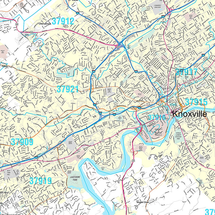 Premium Style Wall Map of Knoxville TN