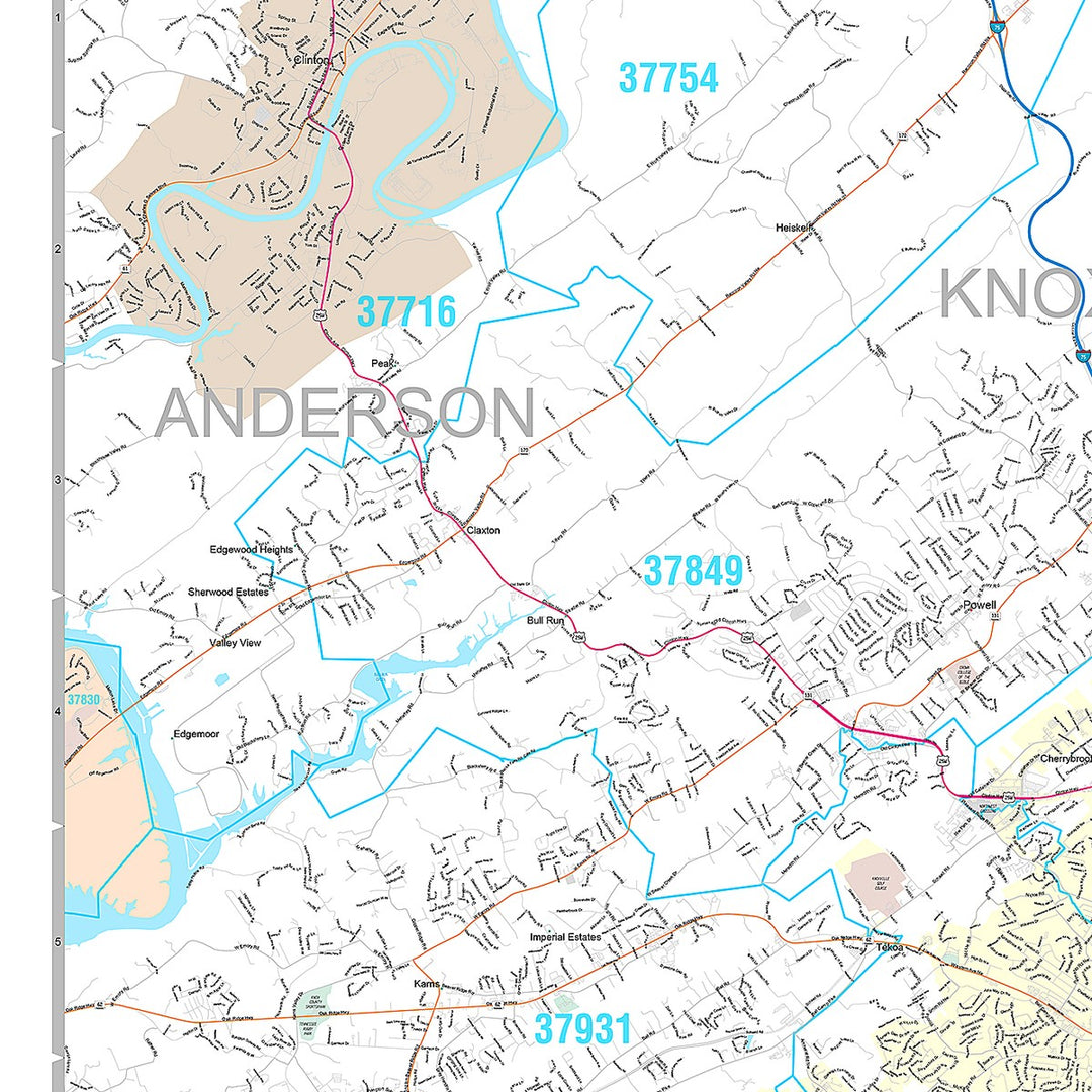 Premium Style Wall Map of Knoxville TN