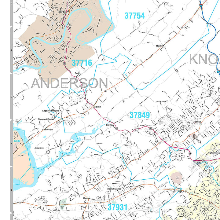 Premium Style Wall Map of Knoxville TN