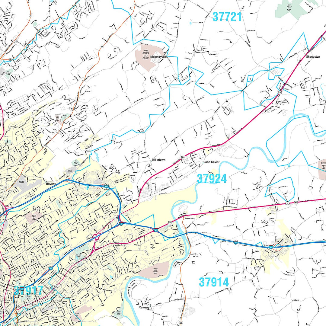 Premium Style Wall Map of Knoxville TN