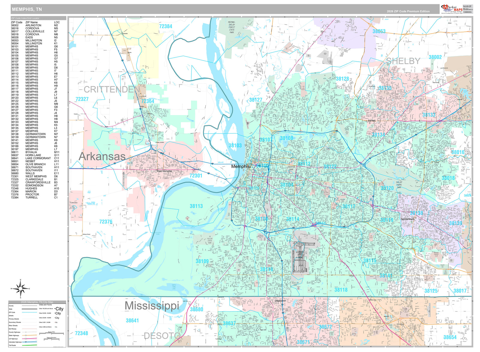 Premium Style Wall Map of Memphis TN