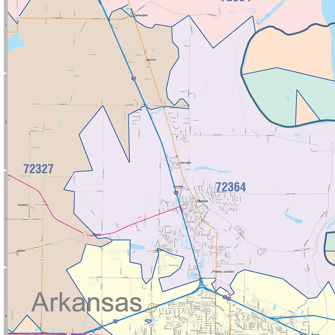 37501 Zip Code Map Colorcast Zip Code Style Wall Map of Memphis, TN – American Map Store