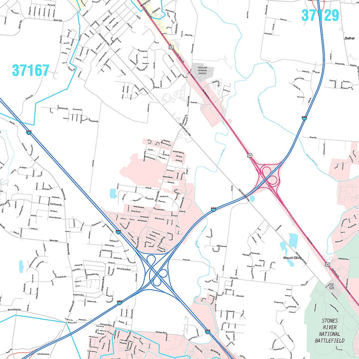 Premium Style Wall Map of Murfreesboro, TN