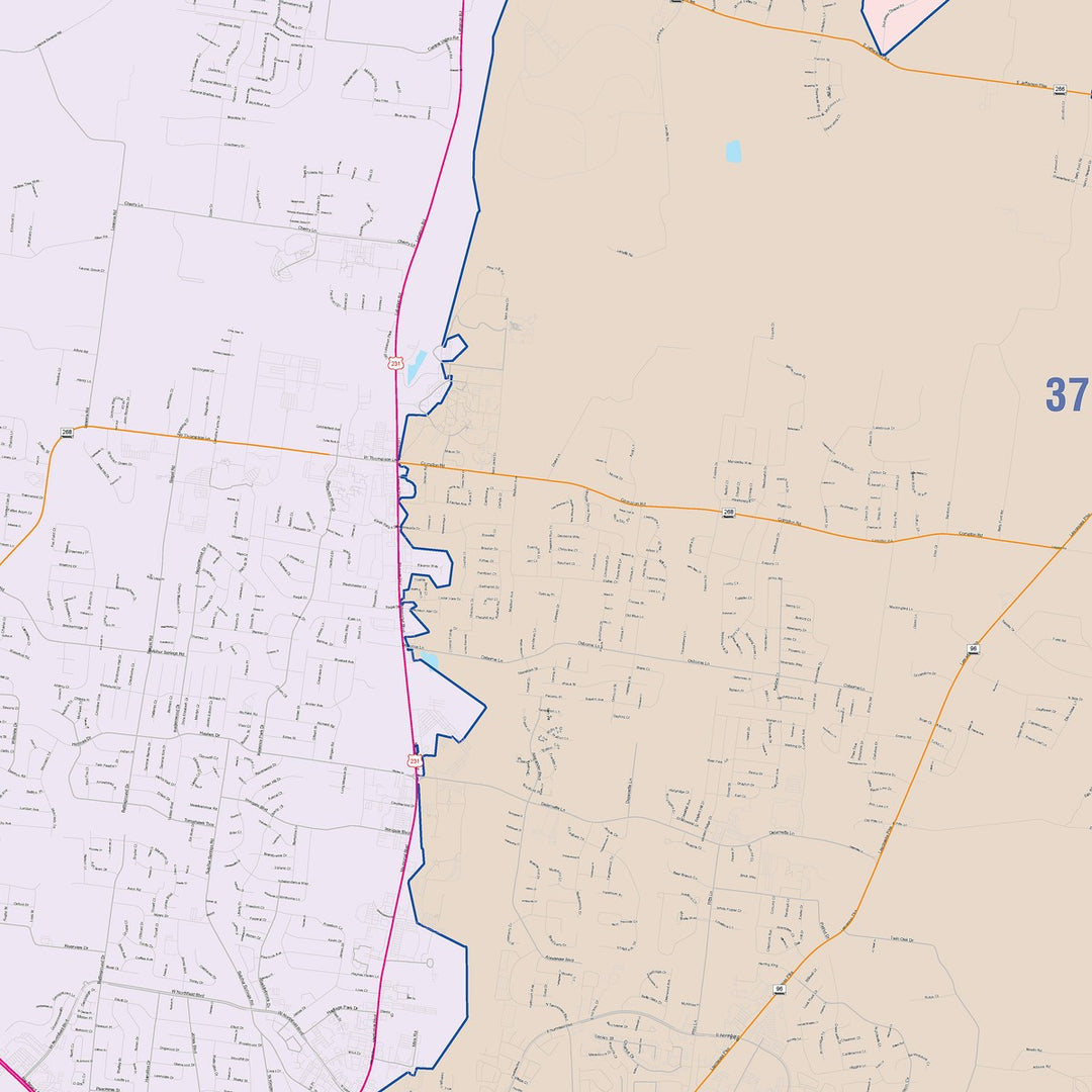 Color Cast Zip Code Style Wall Map of Murfreesboro, TN
