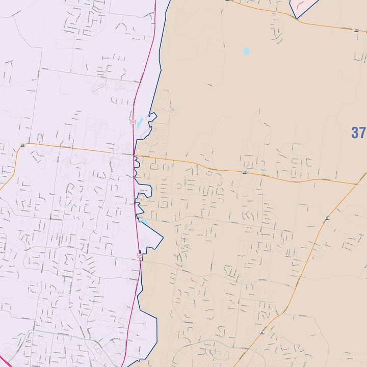 Color Cast Zip Code Style Wall Map of Murfreesboro, TN