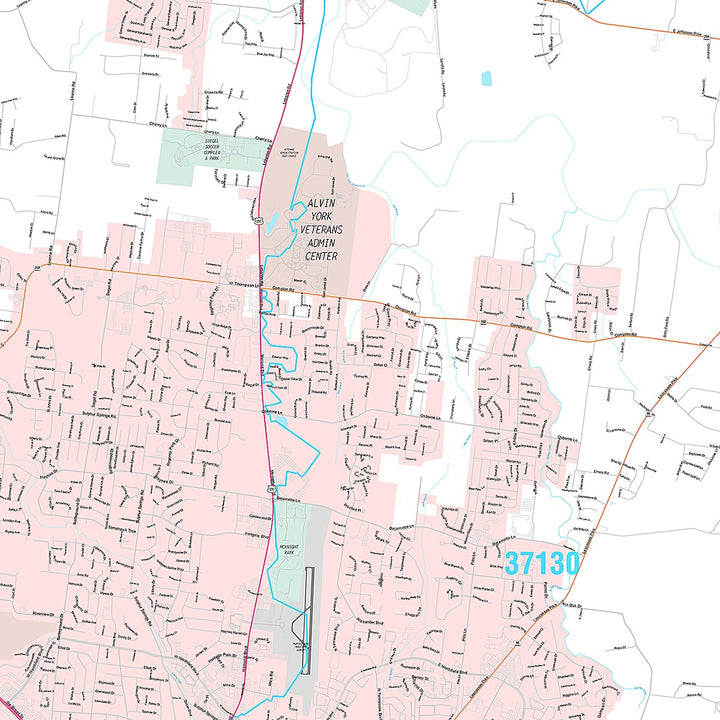 Premium Style Wall Map of Murfreesboro, TN