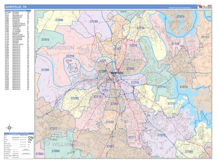 Premium Style Wall Map of Nashville TN