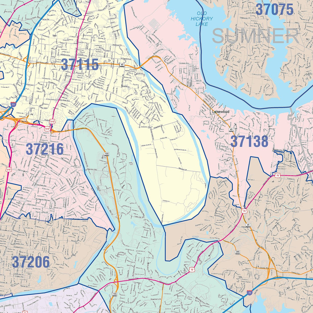 Premium Style Wall Map of Nashville TN