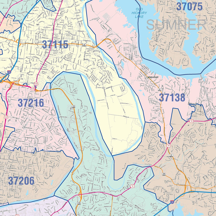 Premium Style Wall Map of Nashville TN