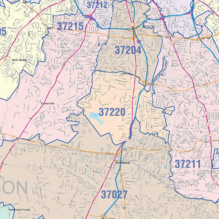 Premium Style Wall Map of Nashville TN