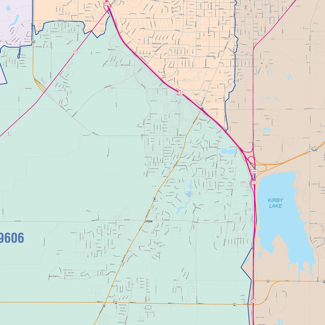 Color Cast Zip Code Style Wall Map of Abilene, TX