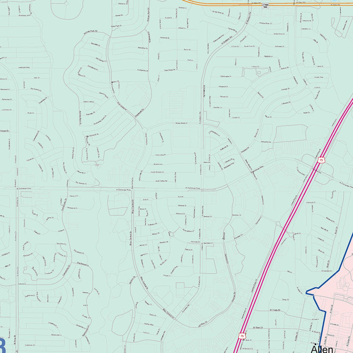 Color Cast Zip Code Style Wall Map of Allen, TX
