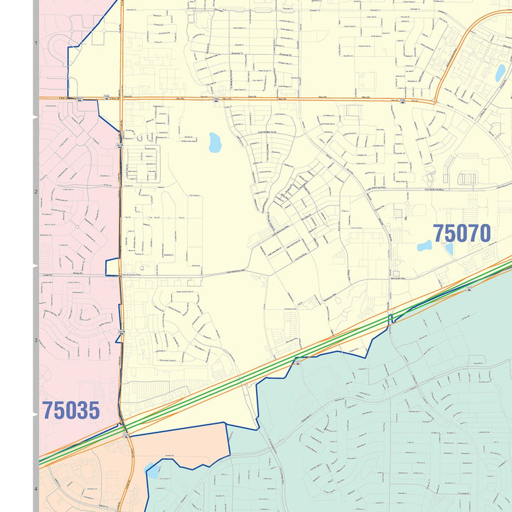 Color Cast Zip Code Style Wall Map of Allen, TX
