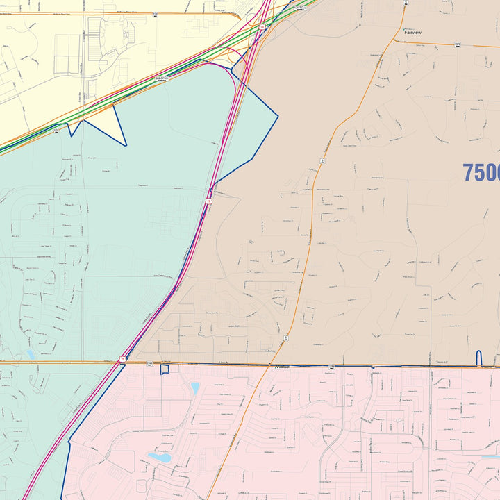 Color Cast Zip Code Style Wall Map of Allen, TX
