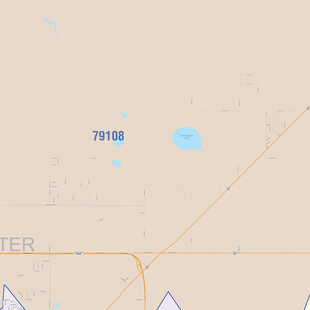 Color Cast Zip Code Style Wall Map of Amarillo, TX