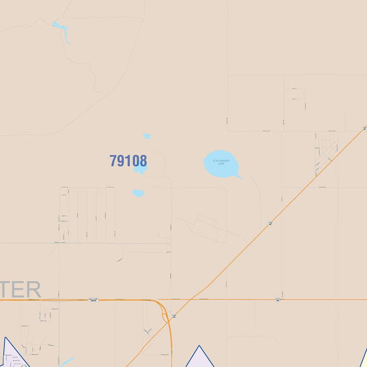 Color Cast Zip Code Style Wall Map of Amarillo, TX