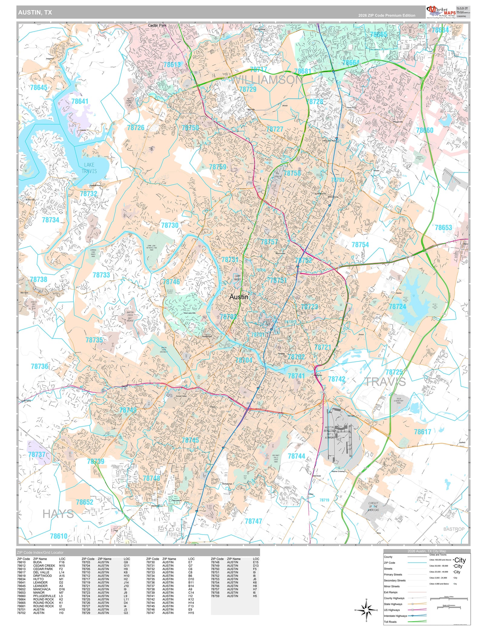 Premium Style Wall Map of Austin TX