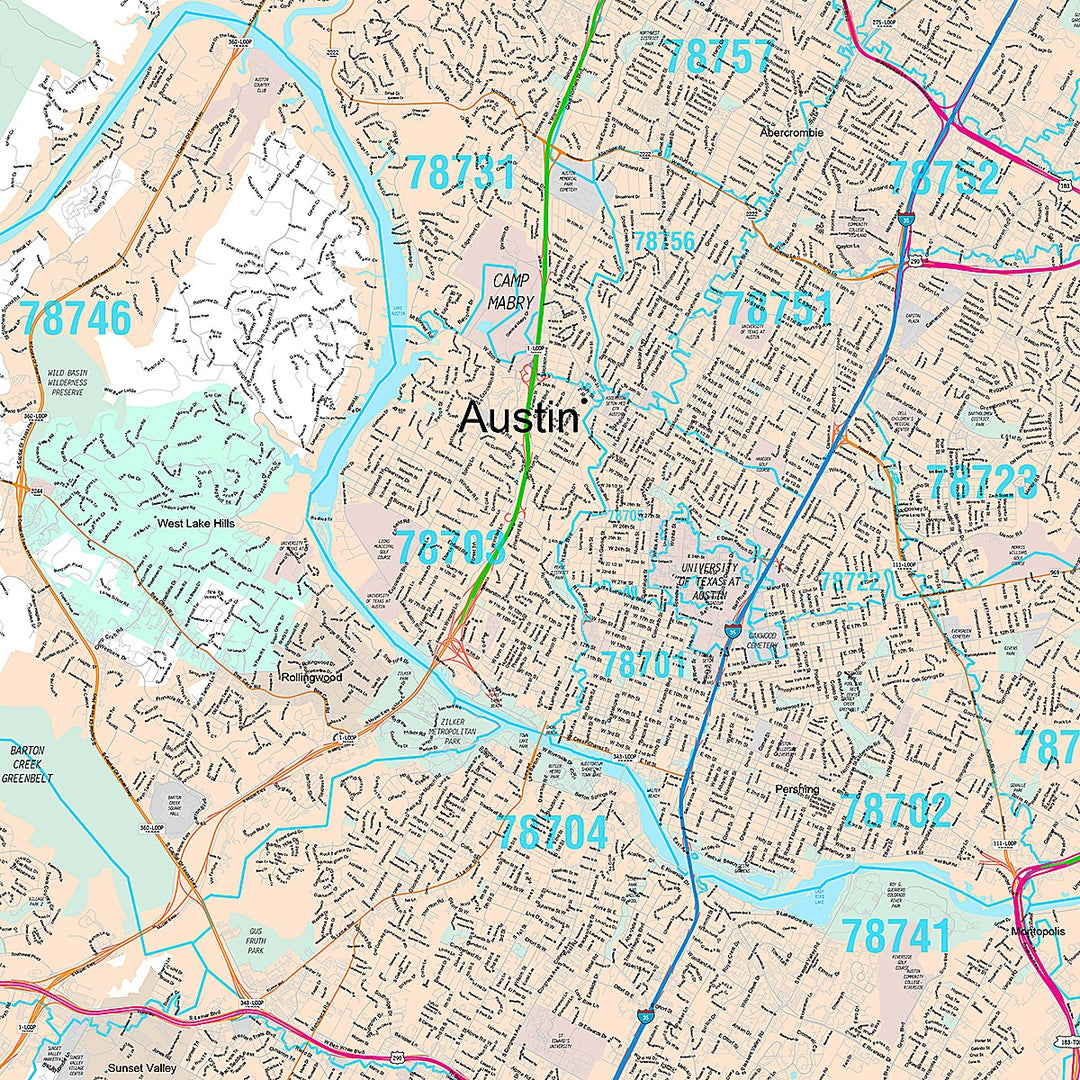 Premium Style Wall Map of Austin TX
