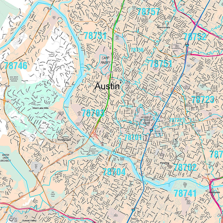 Premium Style Wall Map of Austin TX