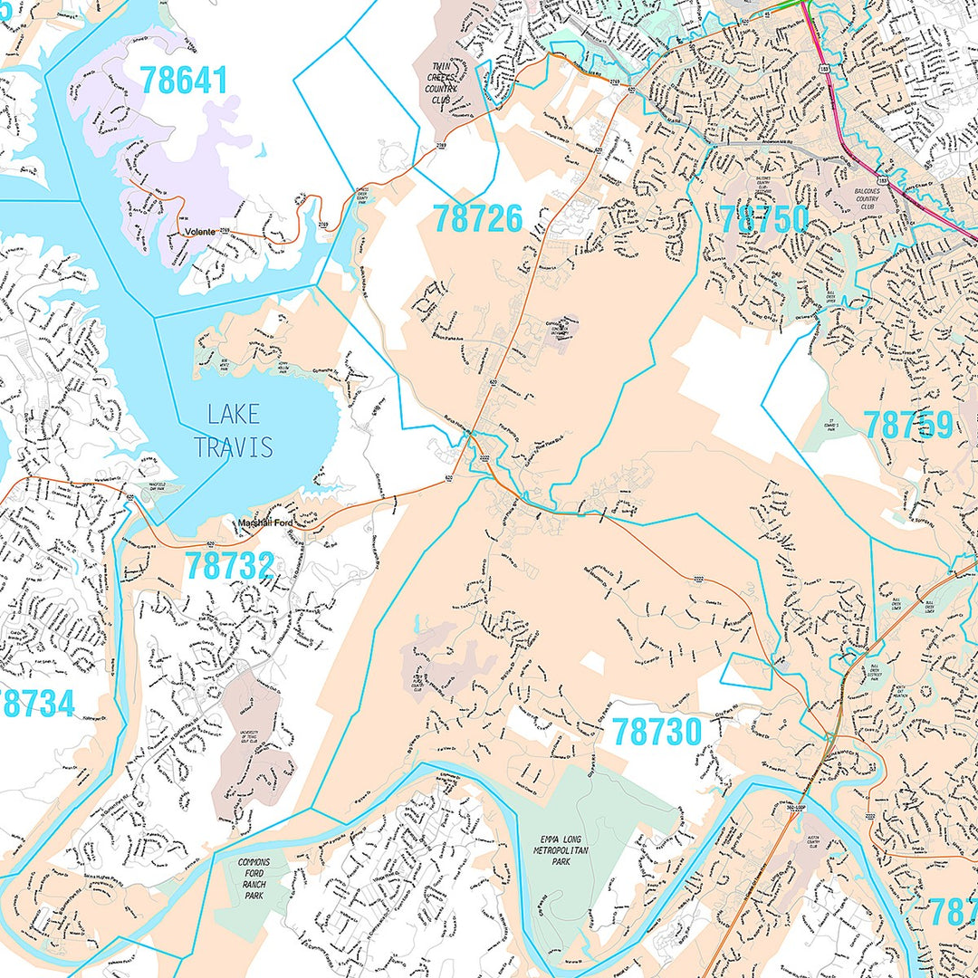 Premium Style Wall Map of Austin TX