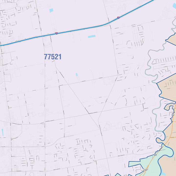 Color Cast Zip Code Style Wall Map of Baytown, TX
