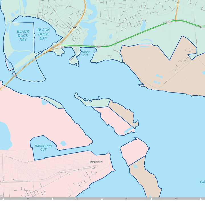 Color Cast Zip Code Style Wall Map of Baytown, TX