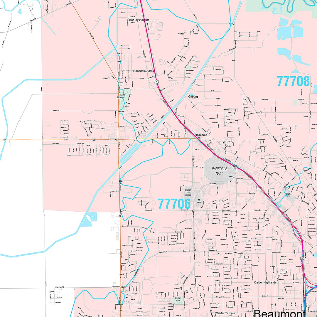Premium Style Wall Map of Beaumont, TX