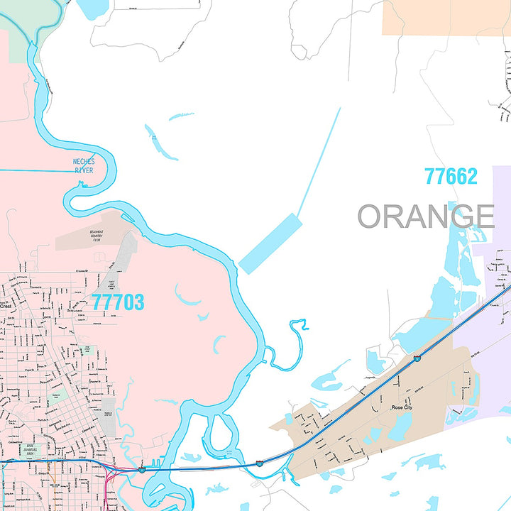 Premium Style Wall Map of Beaumont, TX