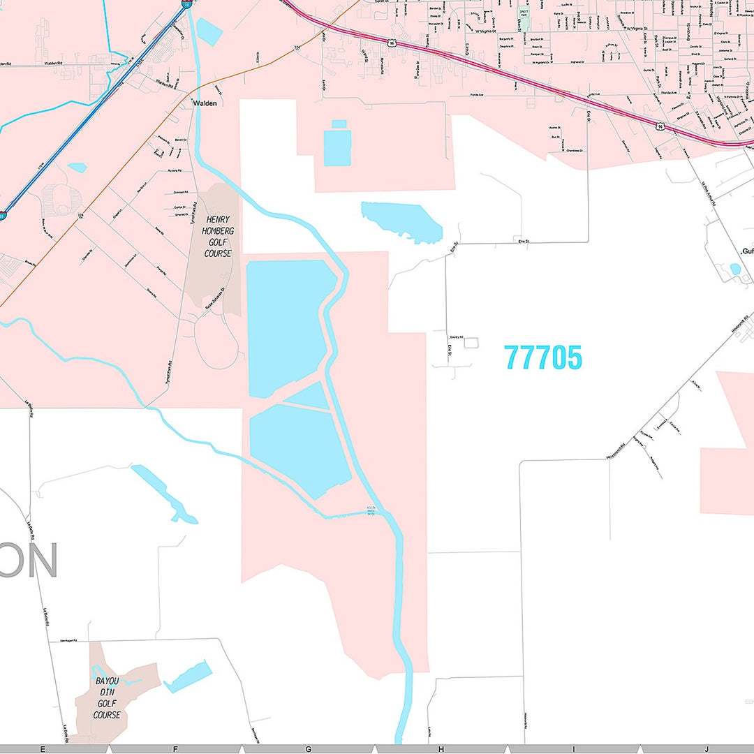 Premium Style Wall Map of Beaumont, TX