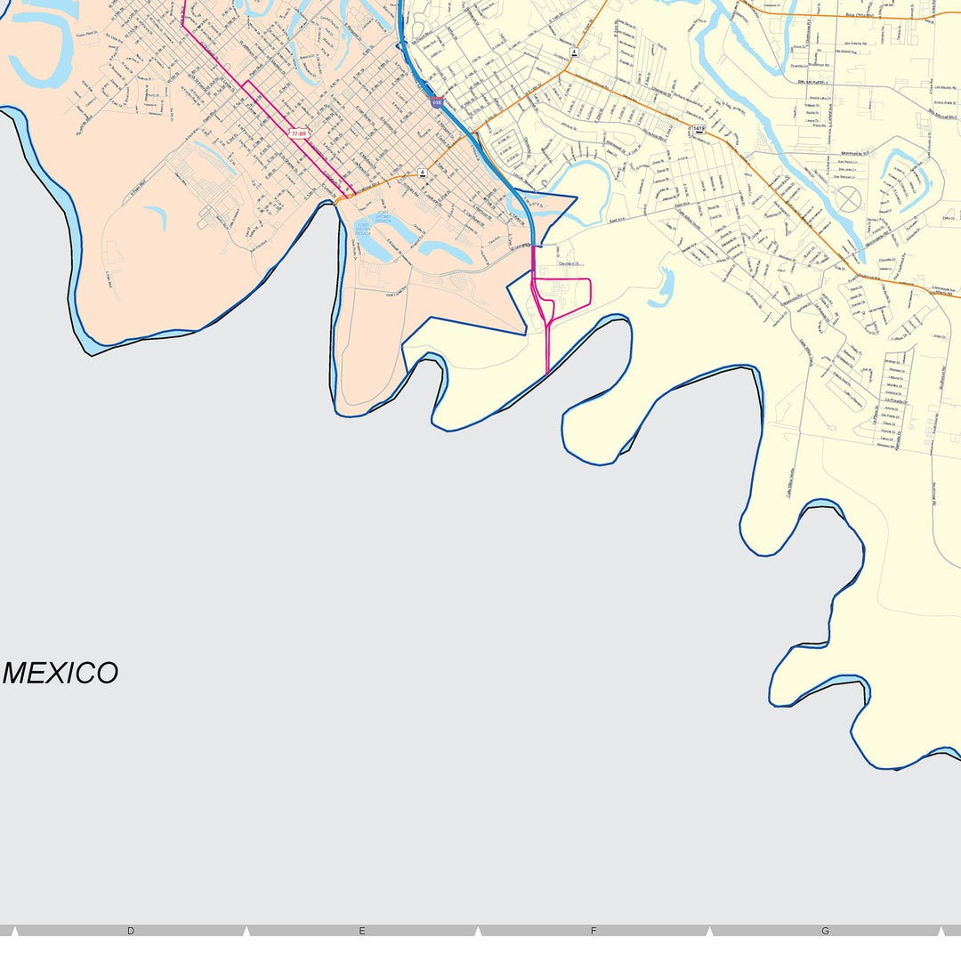 Color Cast Zip Code Style Wall Map of Brownsville, TX