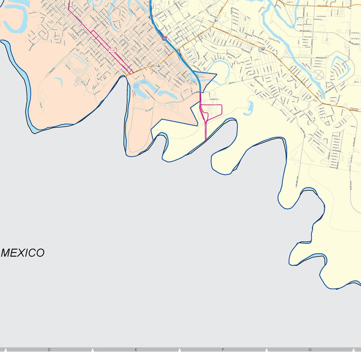 Color Cast Zip Code Style Wall Map of Brownsville, TX