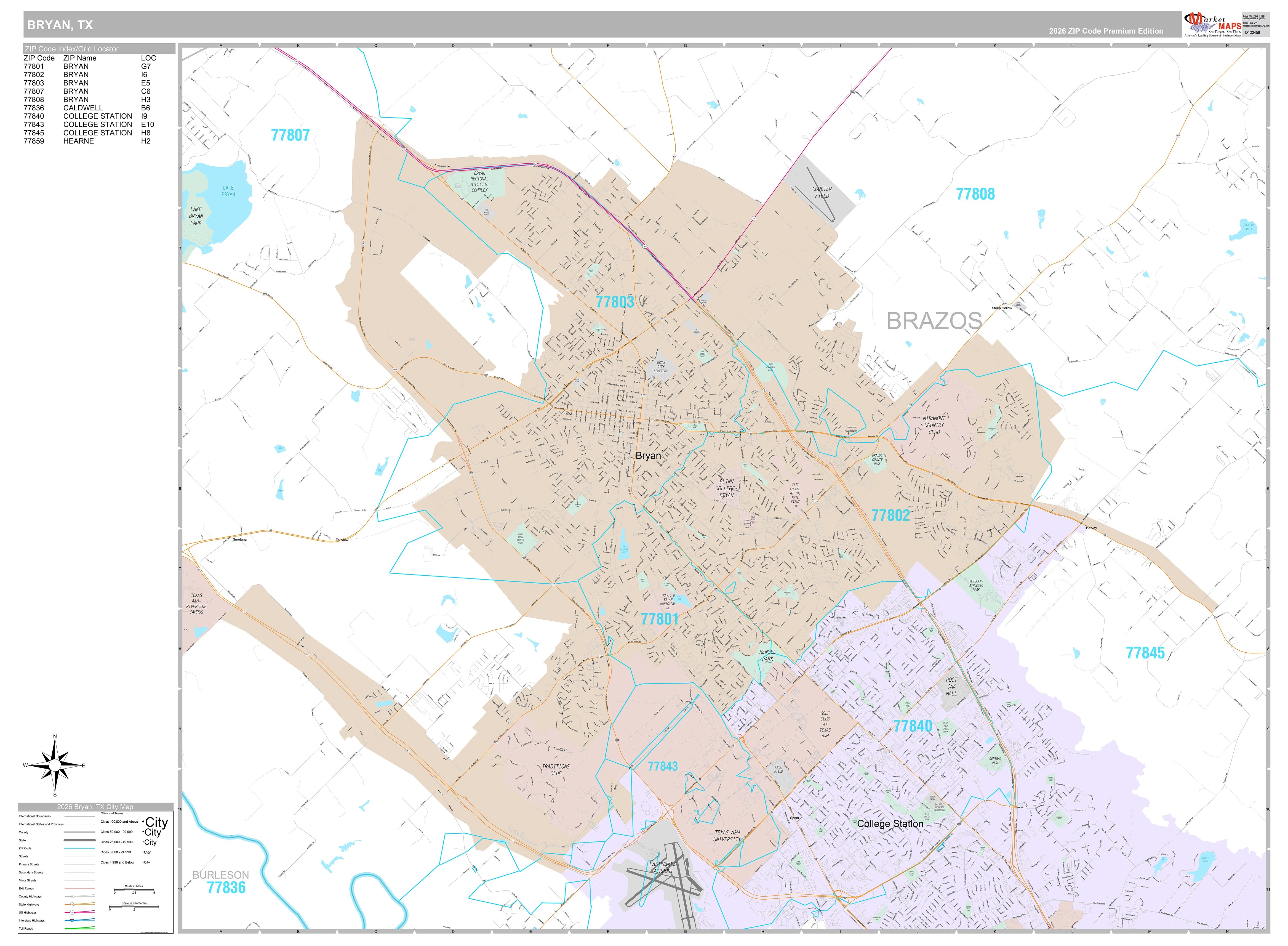 Premium Style Wall Map of Bryan, TX – American Map Store