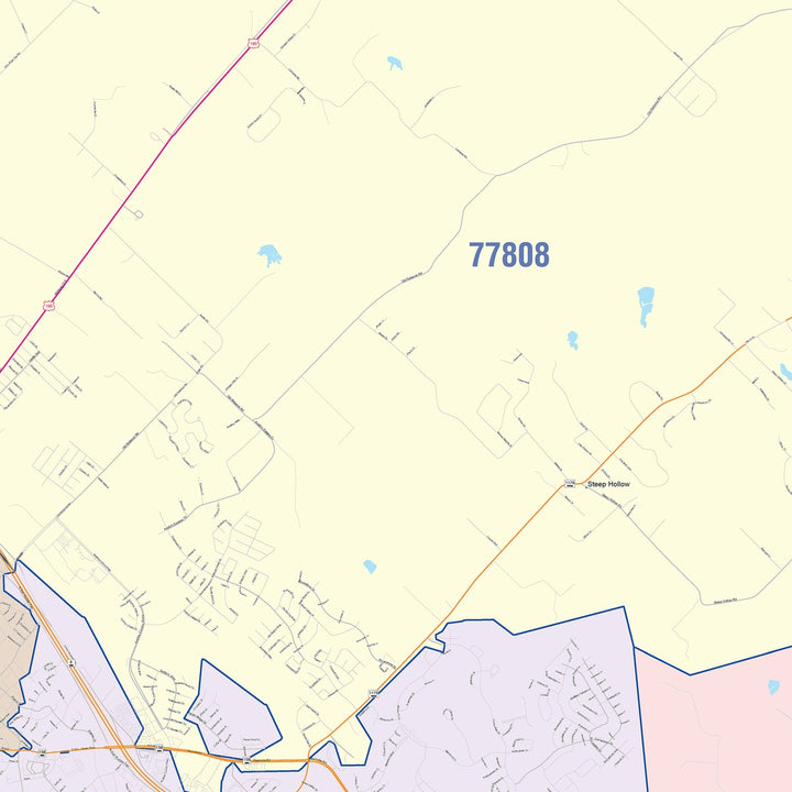 Color Cast Zip Code Style Wall Map of Bryan, TX