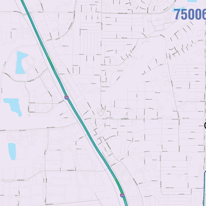 Color Cast Zip Code Style Wall Map of Carrollton, TX