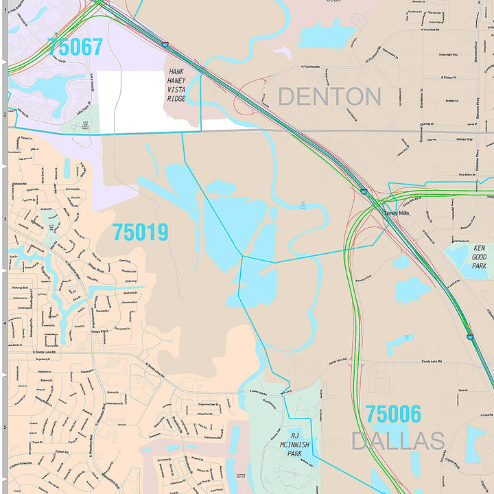 Premium Style Wall Map of Carrollton, TX