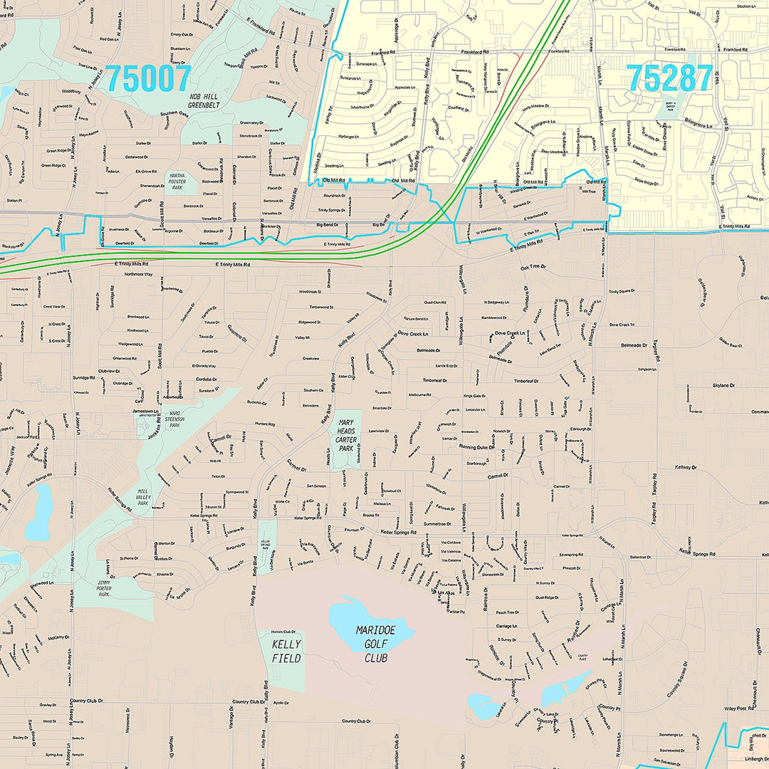 Premium Style Wall Map of Carrollton, TX