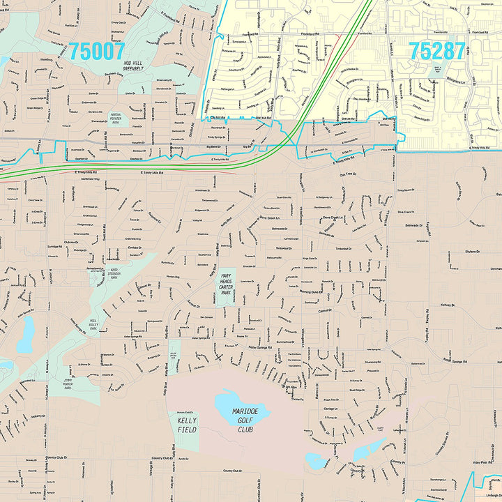Premium Style Wall Map of Carrollton, TX