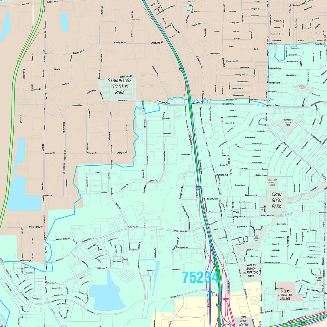 Premium Style Wall Map of Carrollton, TX