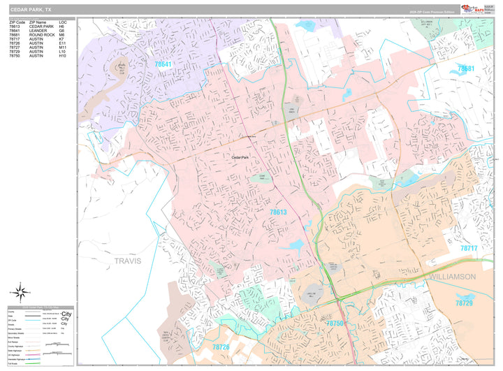 Premium Style Wall Map of Cedar Park, TX