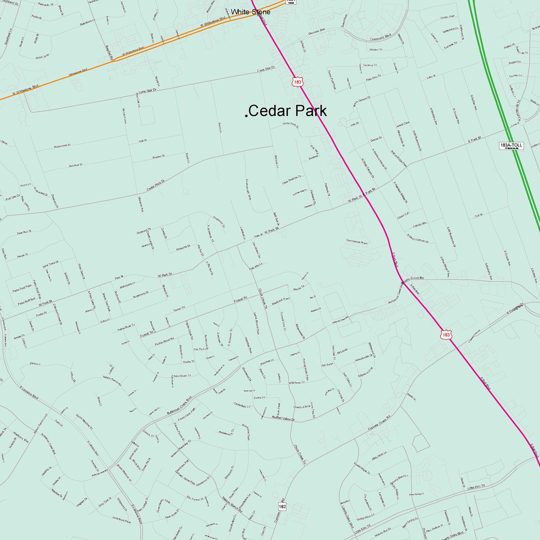 Color Cast Zip Code Style Wall Map of Cedar Park, TX