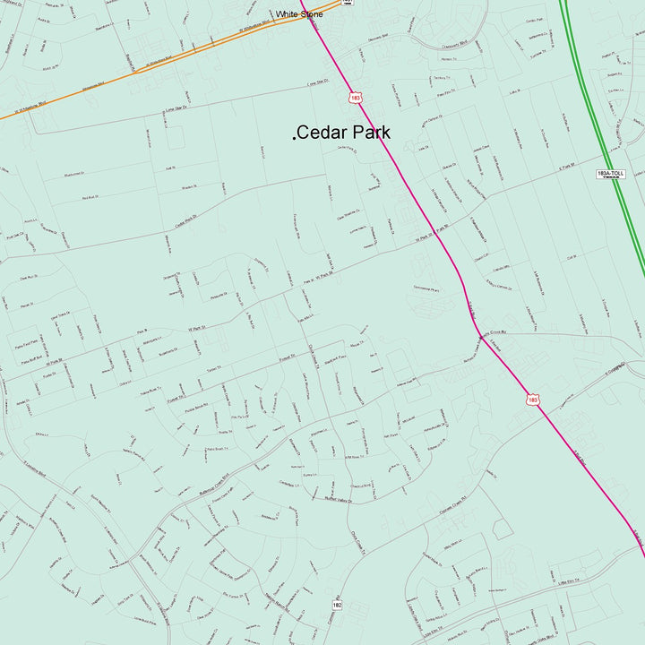 Color Cast Zip Code Style Wall Map of Cedar Park, TX