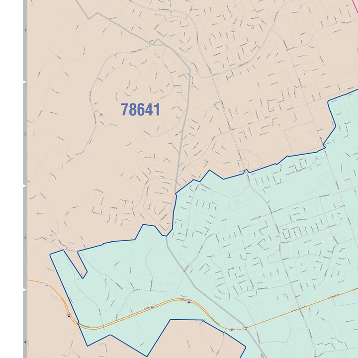 Color Cast Zip Code Style Wall Map of Cedar Park, TX