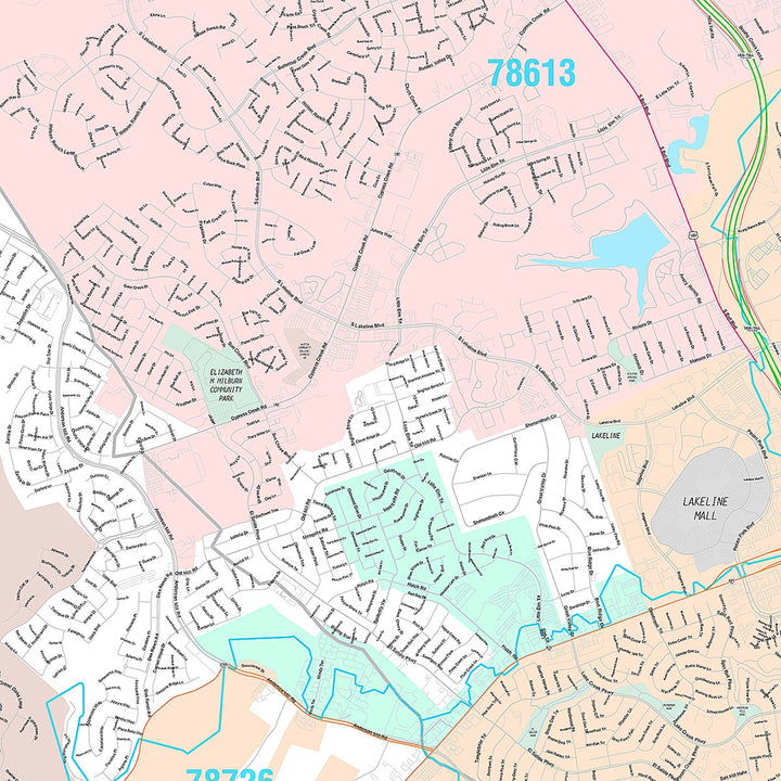Premium Style Wall Map of Cedar Park, TX